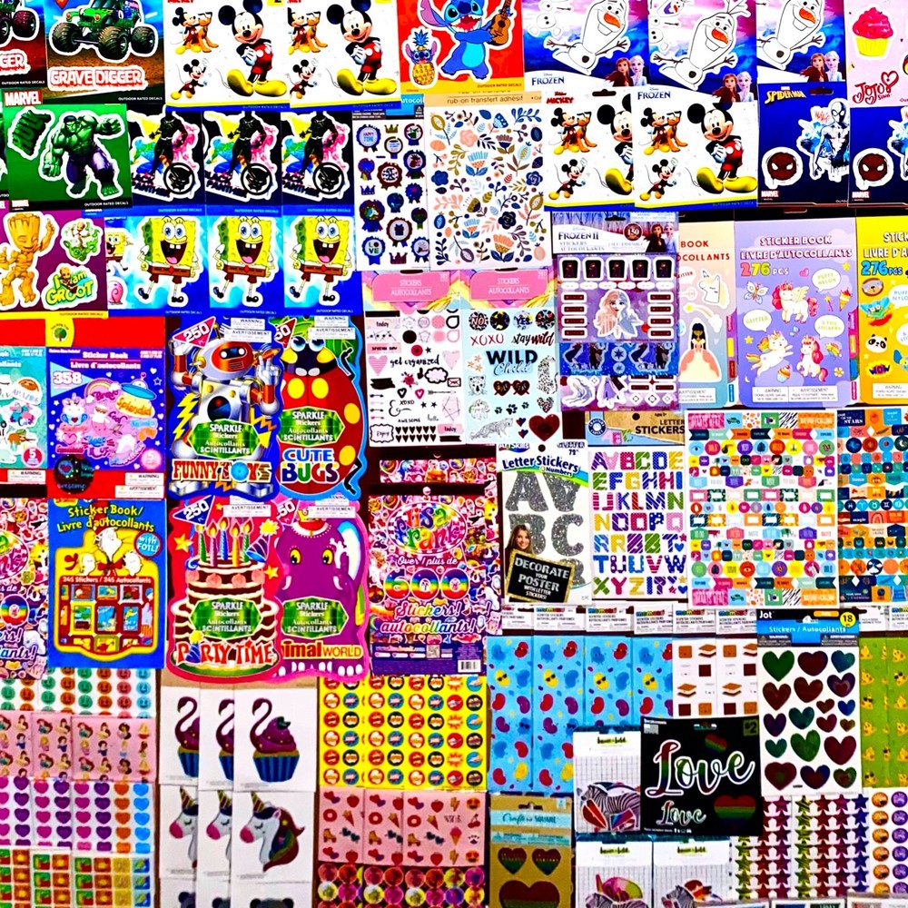 Lot Set of 379+ Stickers, glossy, vinyl, metallic, glitter, foil, pop up, bubble