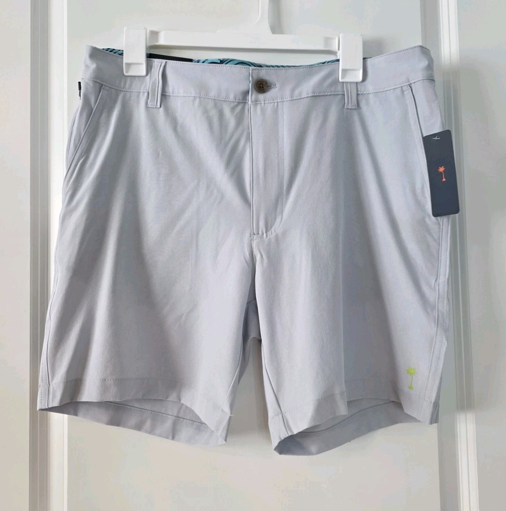 Margaritaville Mens 4-Way Stretch Quick Dry Shorts Gray Size 34W X 7L Zip Pocket