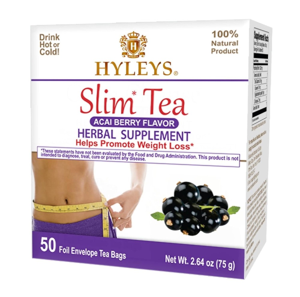 HYLEYS Slim Green Tea  ACAI BERRY 50 Tea Bags Helps Promote Weight Loss-image