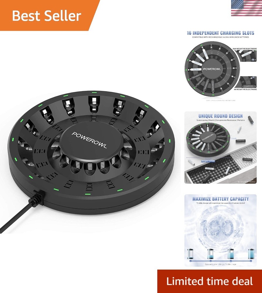 16 Bay AA AAA Battery Charger Updated, High Speed Charging with Smart LED Lig...