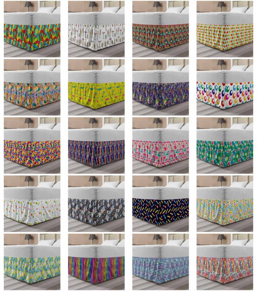 Ambesonne Colorful Element Bedskirt Elastic Wrap Around Skirt Gathered Design