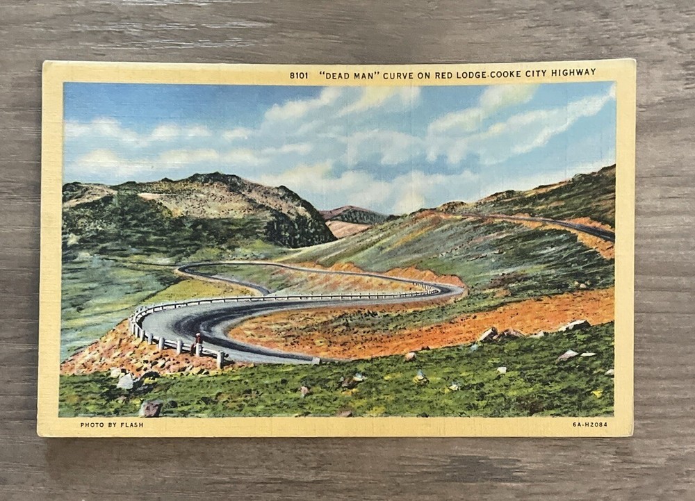 Montana Dead Man Curve on Red Lodge-Cooke City Highway Linen Postcard