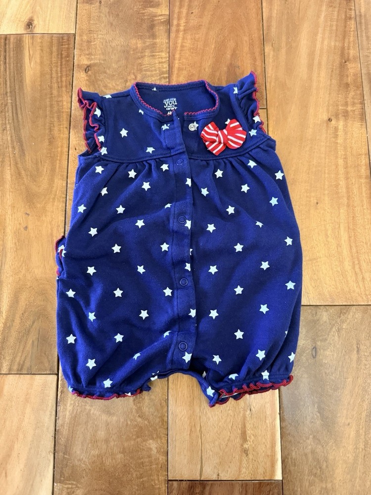 Baby Girl 6 Months 4th Of July Patriotic Stars and Stripes Romper
