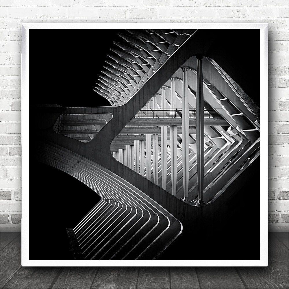 Light Museum Building Bow Bridge Architecture Concrete Dark Square Art Print