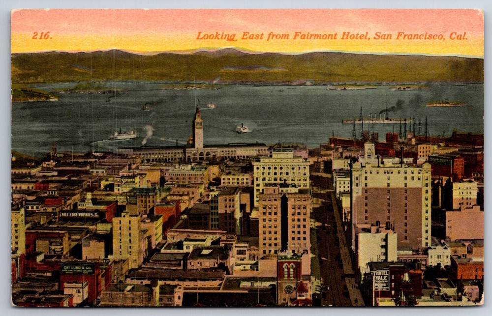 San Francisco California~View Looking East From Fairmont Hotel~Vintage Postcard