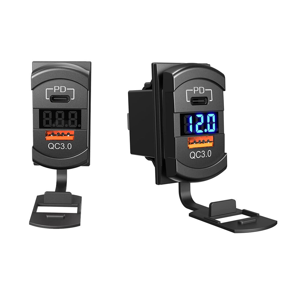 1x PD QC3.0 Dual USB Car Charger Socket 12V 24V Phone Charge Power Adapter Trims