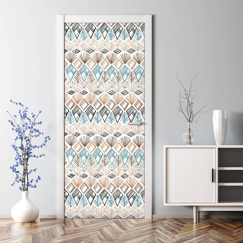 Ethnic Bubble Free Door sticker brown and blue Decal photo Home Decor