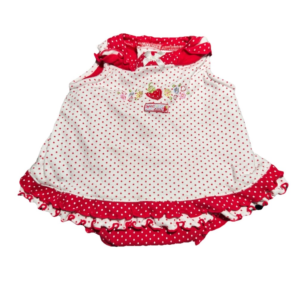 Vintage Baby Girl Strawberry Print Romper Dress Size XS Cotton Ruffles