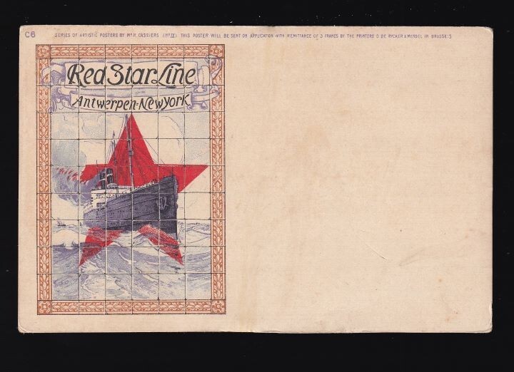 Vintage Red Star Line Postcard No. C-6 by Henri Cassiers from Menu