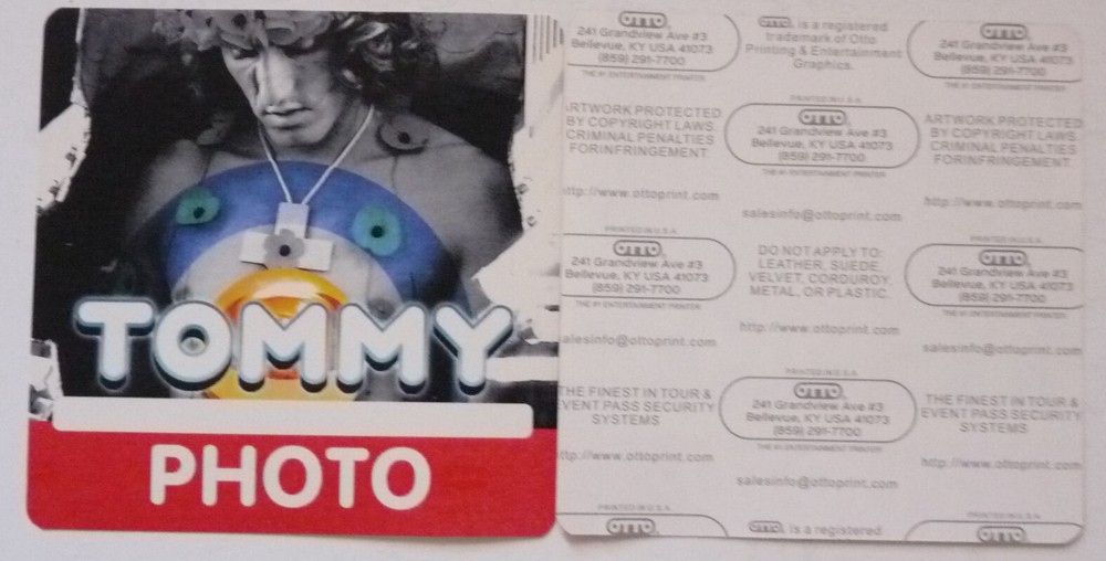 The Who Tommy Red Photo Concert Tour Backstage Pass D16