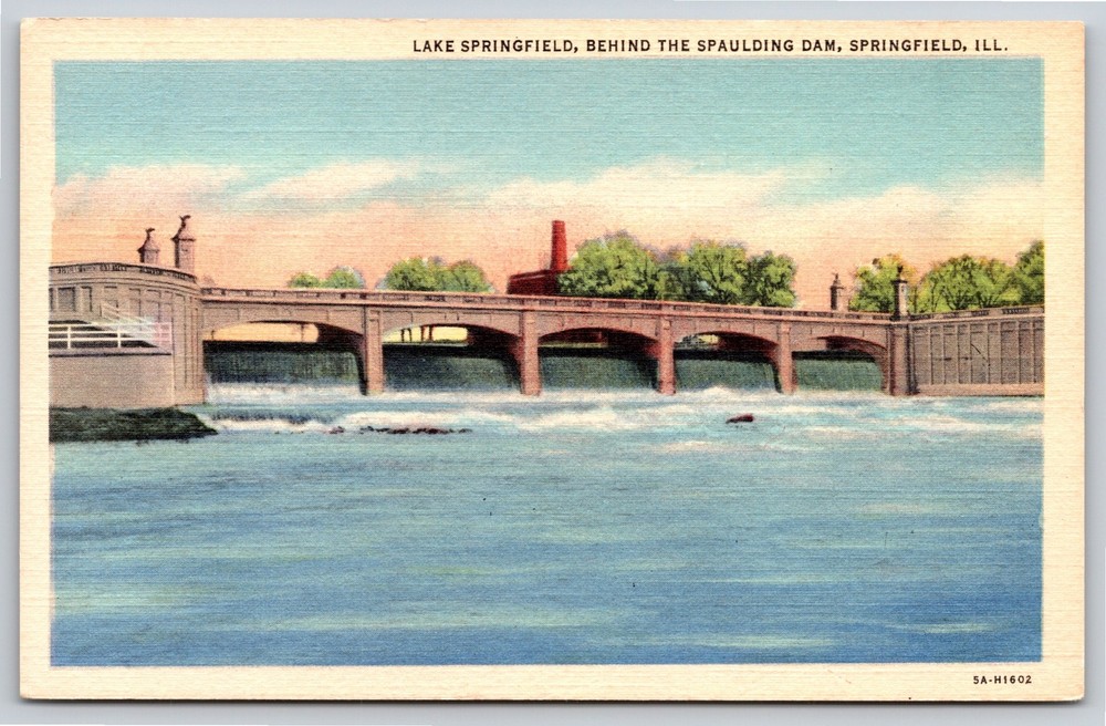 Springfield Illinois~View On Lake Behind Spaulding Dam~Vintage Linen Postcard