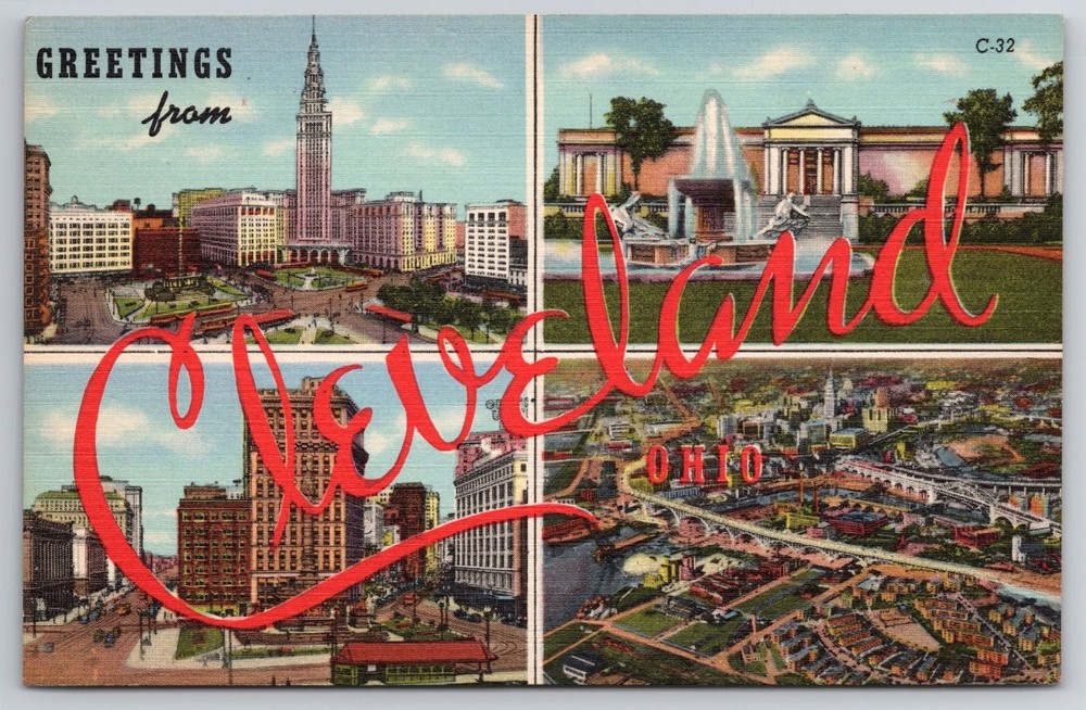 Vintage Cleveland Ohio Greetings Linen Postcard Multi-View Terminal Tower