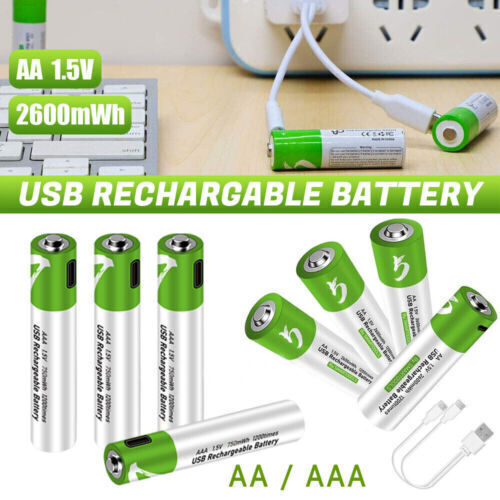 AA/AAA Rechargeable Batteries Lithium ion 1.5V /AA AAA Battery Type C Cable Lot