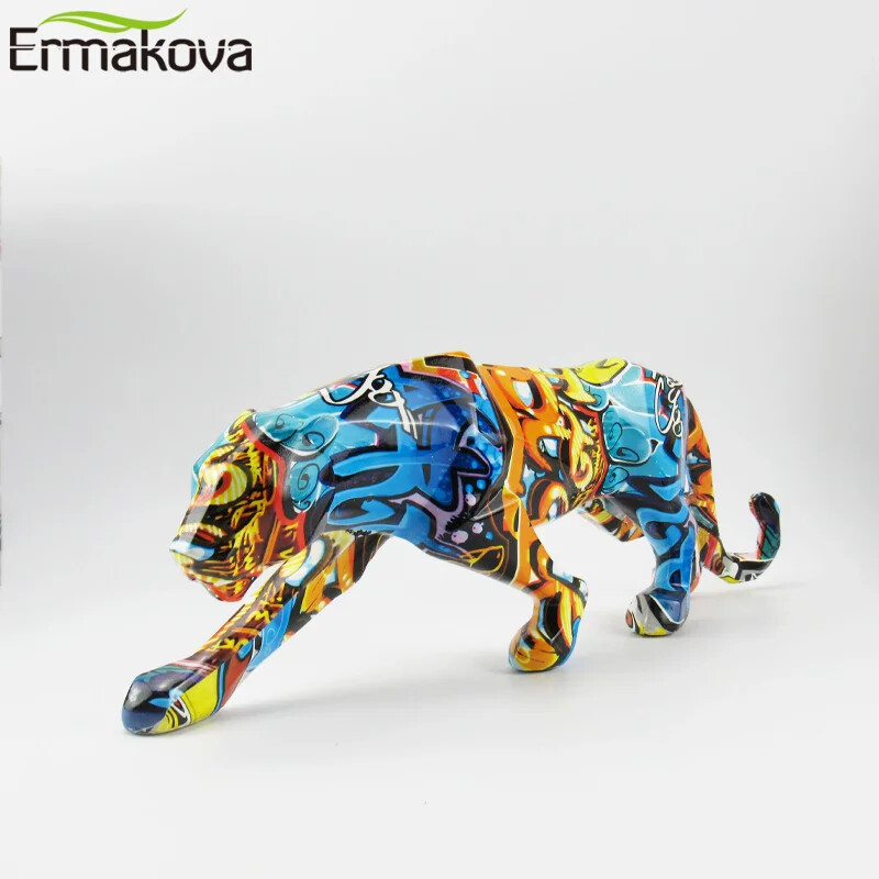 Graffiti Panther Statue, Animal Figurine, Abstract Leopard Sculpture  Decoration-image