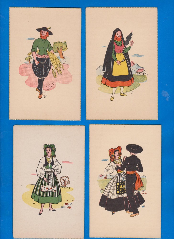 set of 4 old art postcards, Portugal, Alentejo, Viana do Castelo, Beiras