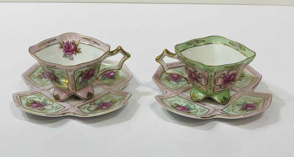 Royal Sealy 2-Piece Square Teacup & Saucer Set with Handpainted Multi-Sided Plate