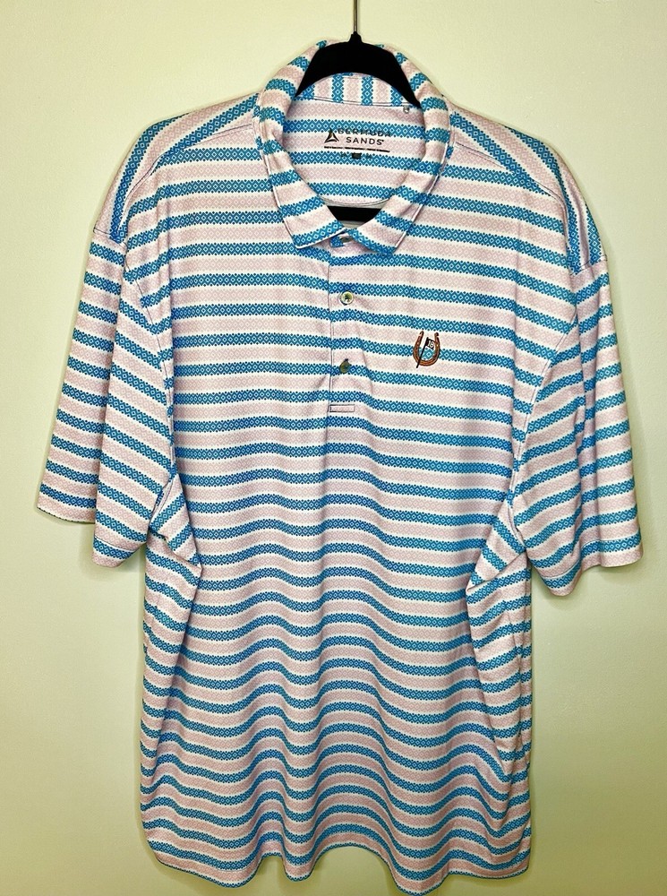 Bermuda Sands Polo Shirt Mens 2 XL  Blue/pink Golf Performance Short Sleeve