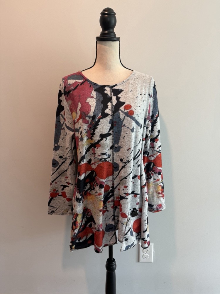 Shana Art To Wear Abstract Top Blouse With Pocket Women’s Size Large-image