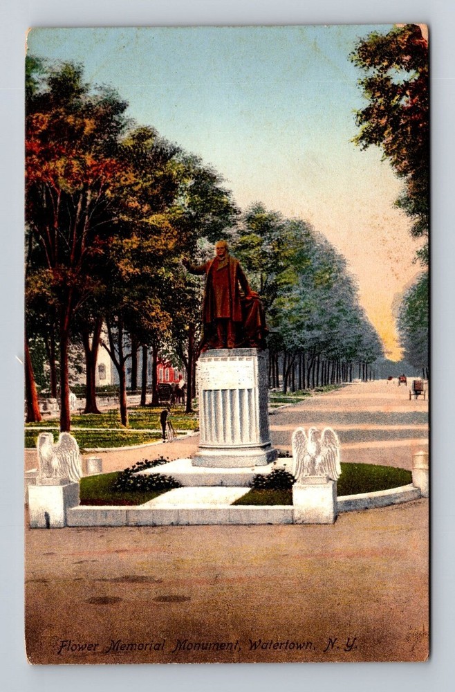Watertown NY-New York, Flower Memorial Monument, Vintage Postcard