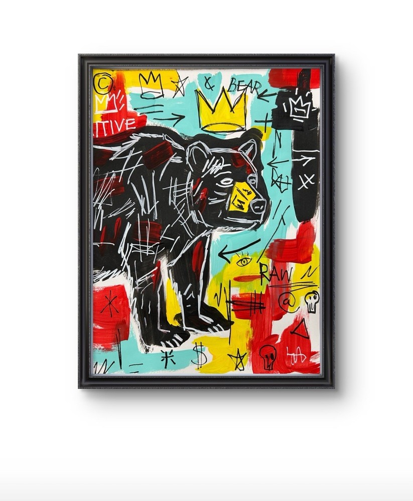 Original Expressionism Bear Painting 14x11 paper Modern Wall Art Home Decor New