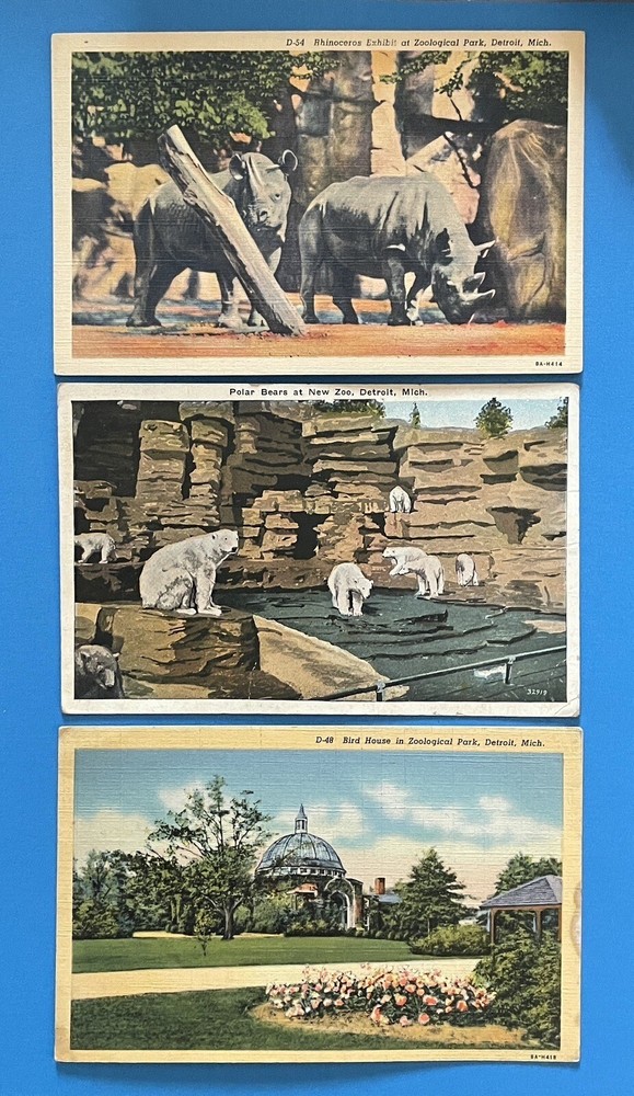 Zoological Park Detroit zoo Michigan Postcard Lot Rhino Polar Bears Bird House