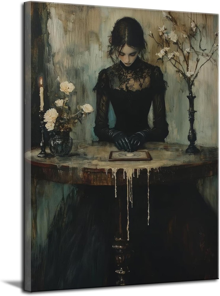 Dark Academia Canvas Wall Art Gothic Victorian Woman Moody Decor