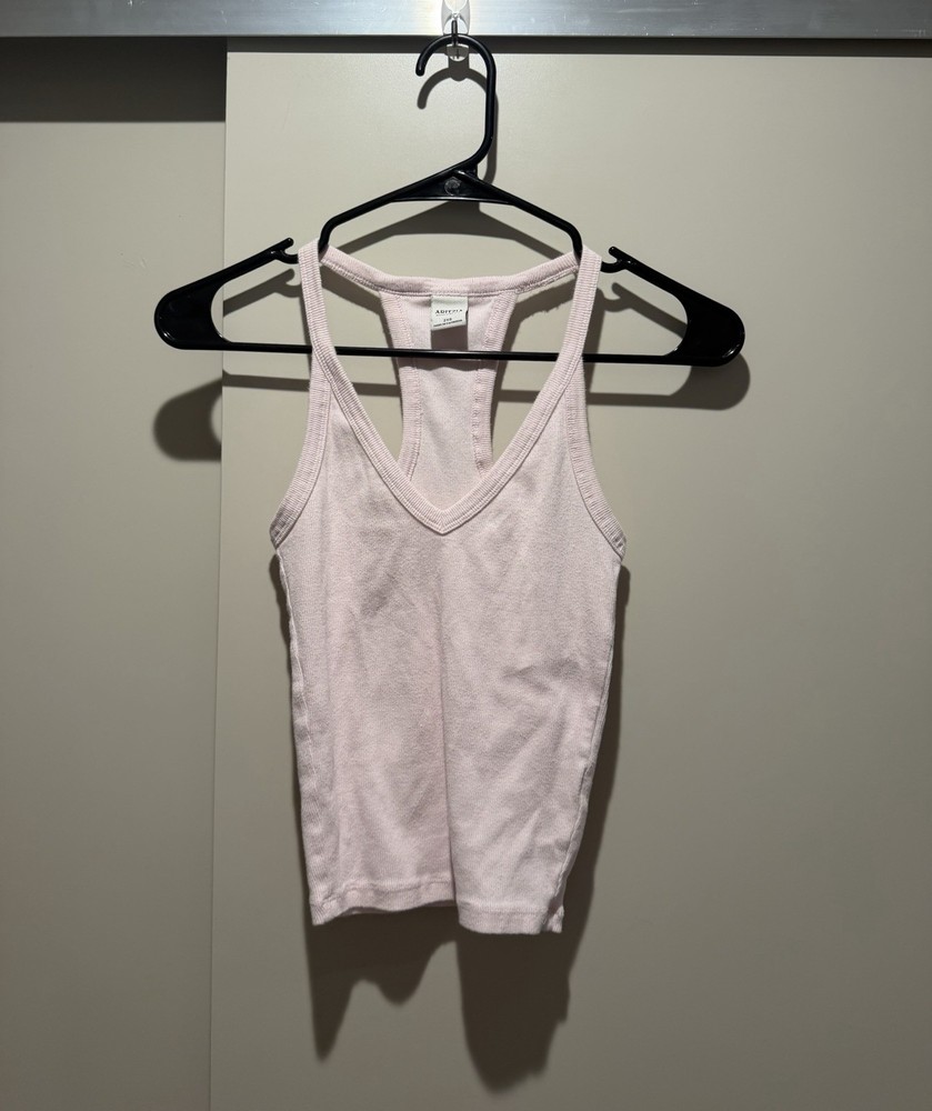 Aritzia Pale Powder Baby Pink Ribbed Racerbsck Tank Top Cami 2XS XXS