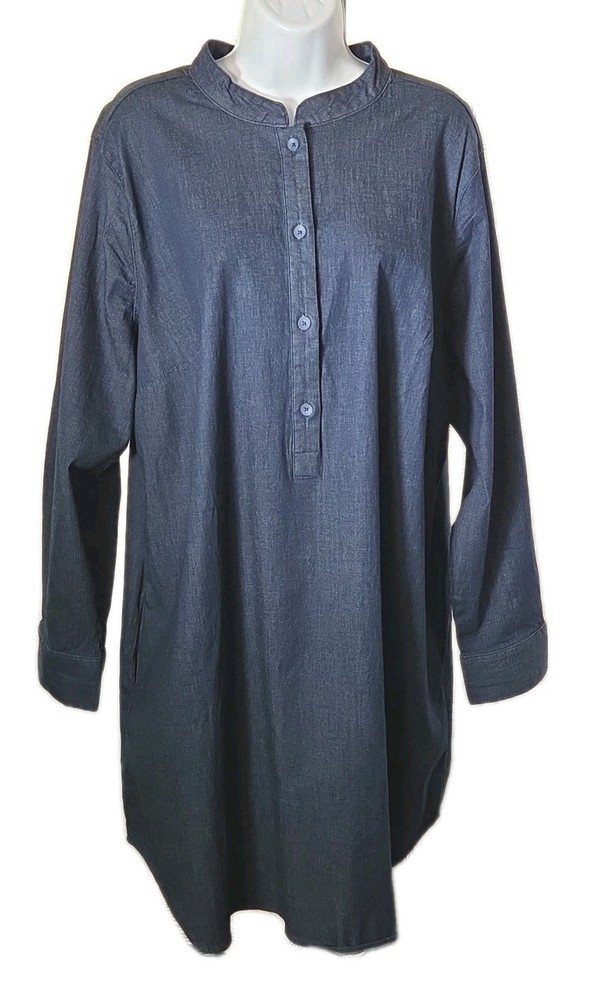 Universal Standard Chambray Denim Shirt Dress Long Sleeve Size Medium Dark Wash