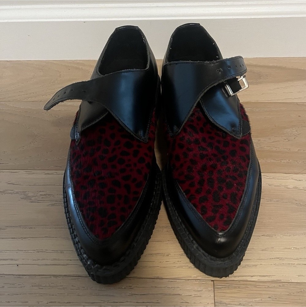 Underground Men's Creeper Shoes Black Red Animal Print Leather Buckle Size 8