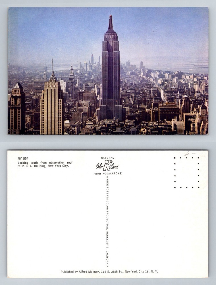 New York City NY, Empire State Building Aerial Skyline View Vintage Postcard
