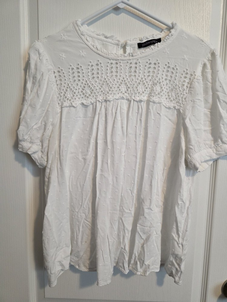 Philosophy Jr. Plus White Eyelet Puff Short Sleeve Round Neck Blouse Size 2X 058