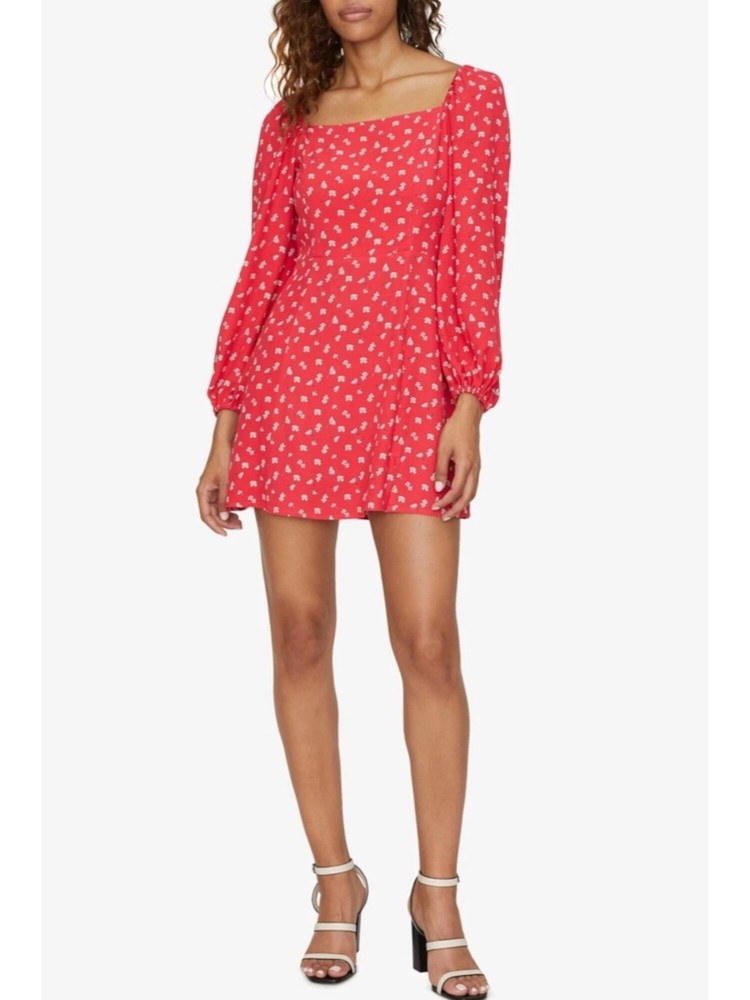 SANCTUARY Womens Red Floral Long Sleeve Short Fit + Flare Dress Size: 12