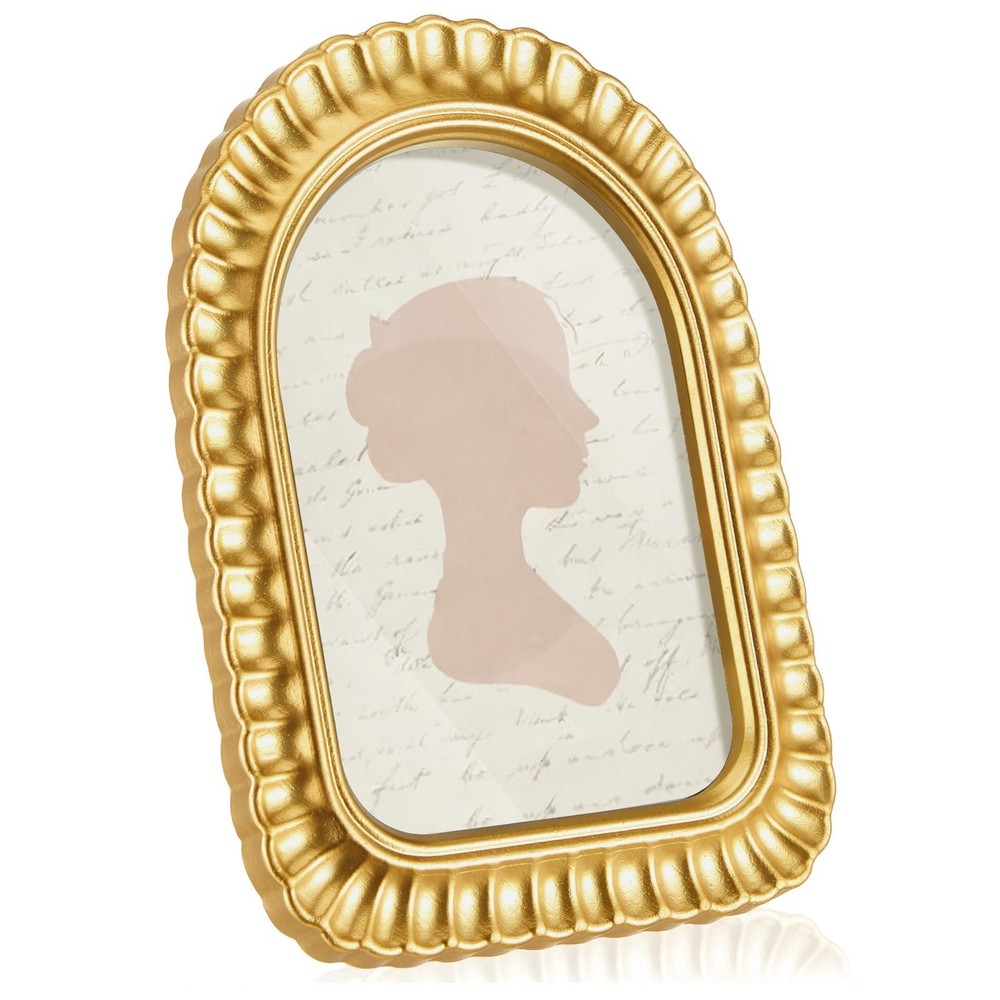 AceOrbit 4x6 Inch Gold Petal Arched Picture Frame Vintage Scalloped Wooden Re...