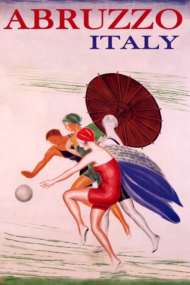 Abruzzo Italy Beach Fashion Girls Sun Umbrella Vintage Poster Repro FREE S/H-image
