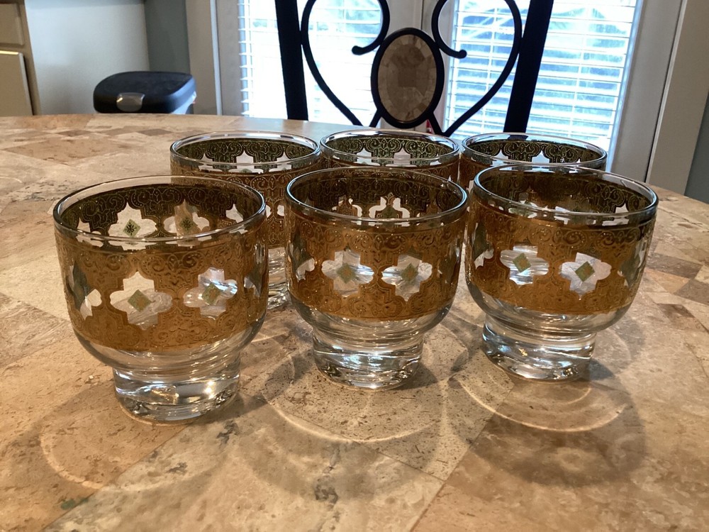 CULVER Gold Valencia Footed Highball Glass Tumbler Vintage Barware 3.5” Tall