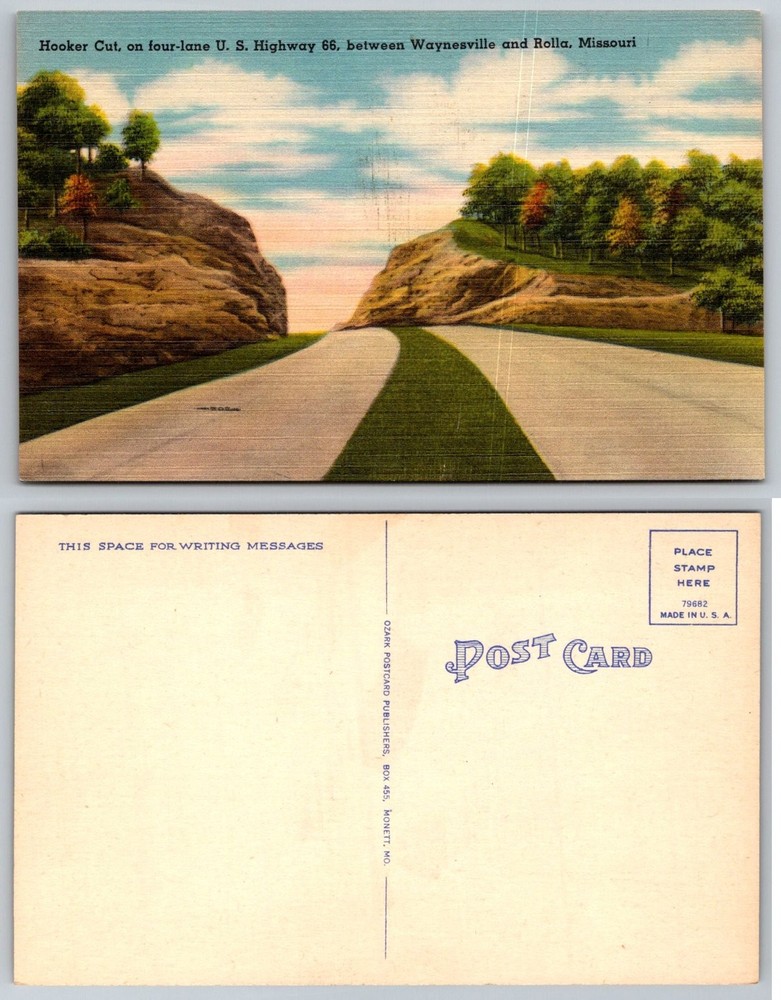 Hooker Cut Route 66 Postcard Waynesville Rolla Missouri Linen Vintage