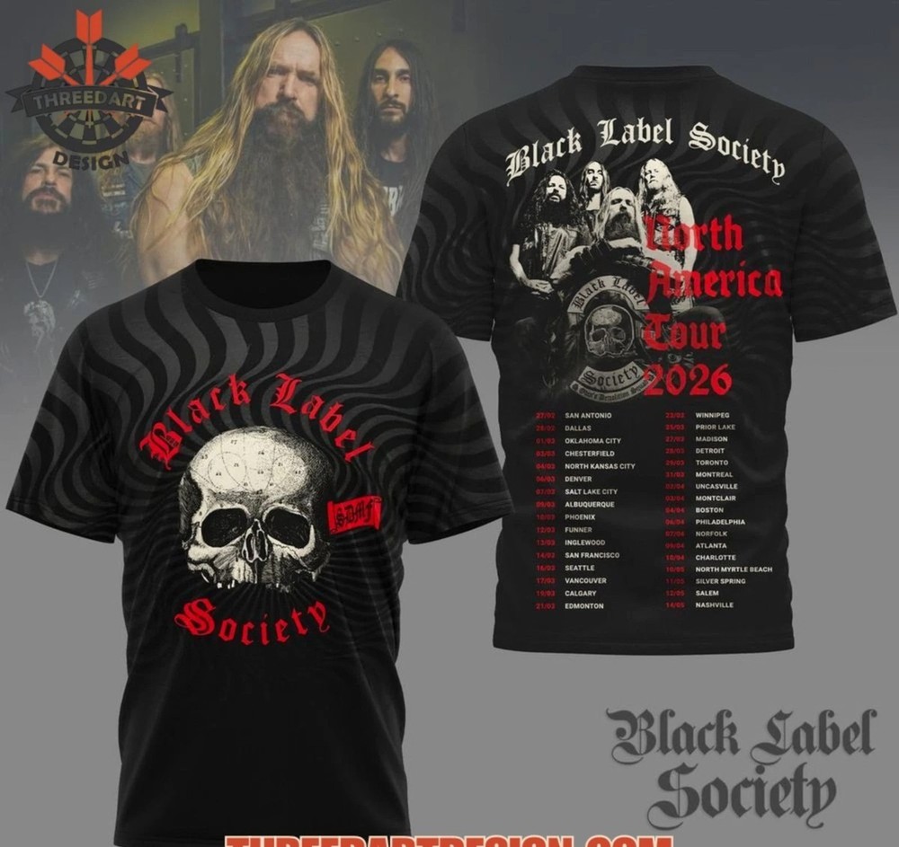 Black Label Society North America Tour 2026 3D S-235XL T-Shirt B07.227