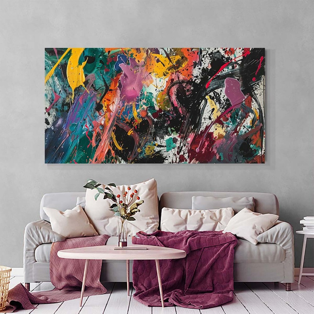 hand painted abstract canvas wall art for living room modern navy blue