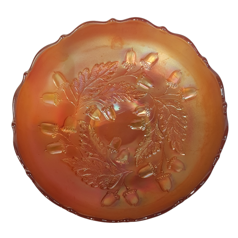 Fenton Carnival Glass Acorn Marigold Serving Bowl Oak Tree Ornament Dish  