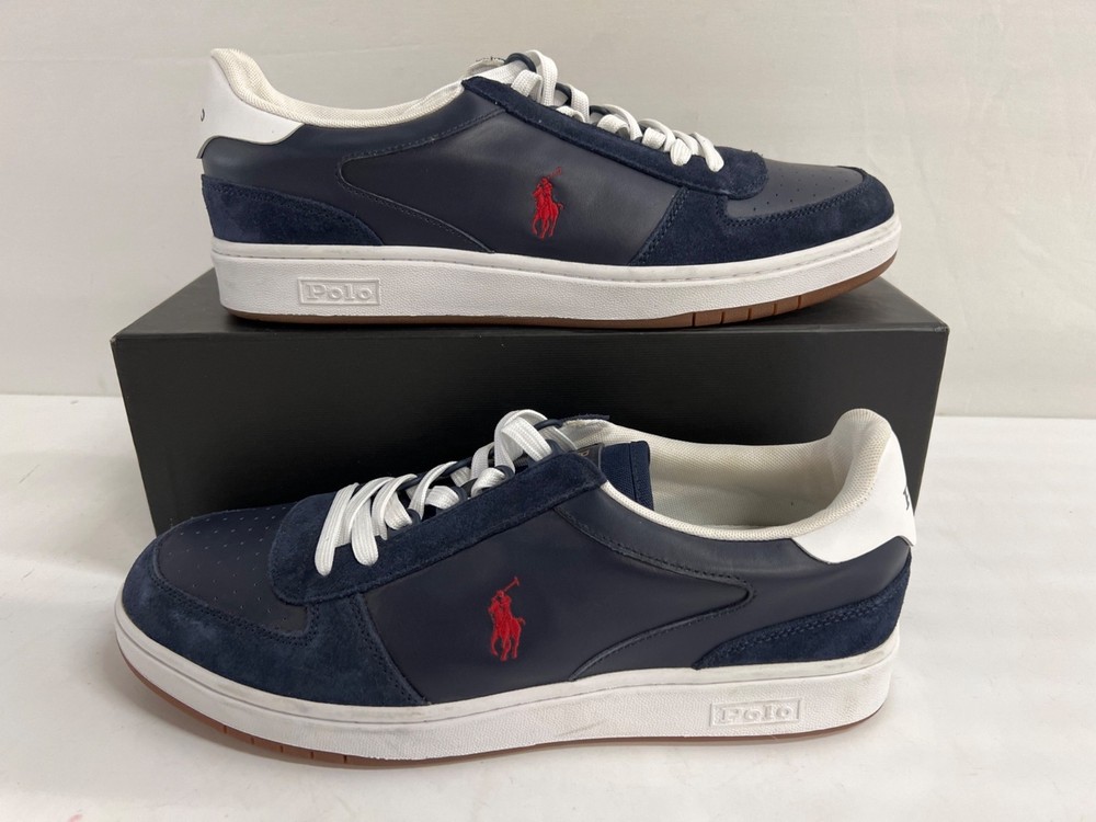 Men's POLO Ralph Lauren Nvy/Wht Court Leather Suede Sneakers Sz 13