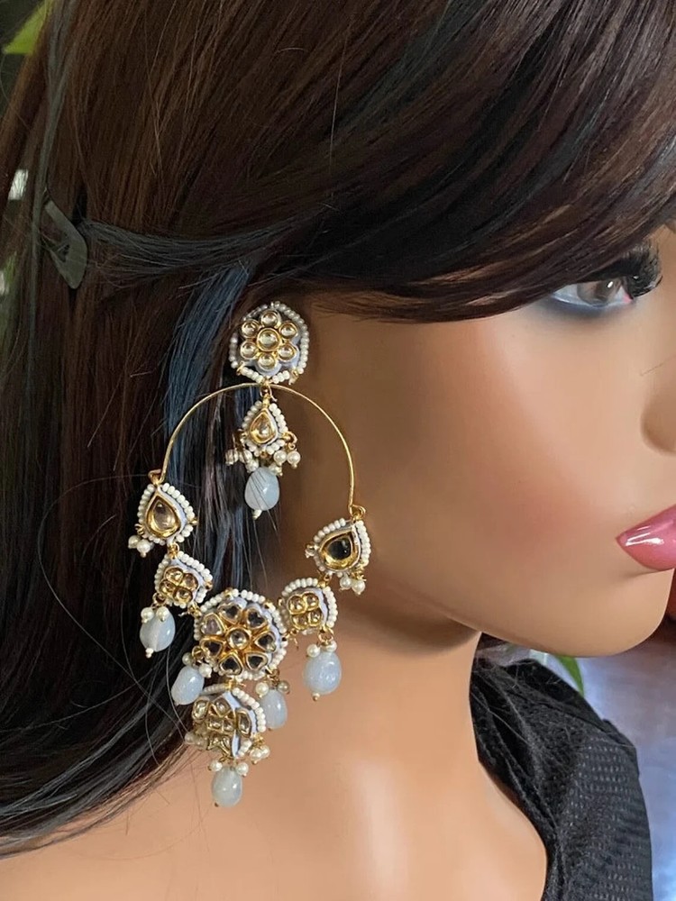 Most Demanding Kundan Polki Big Statement Chand Bali Earring Gift For Girls.