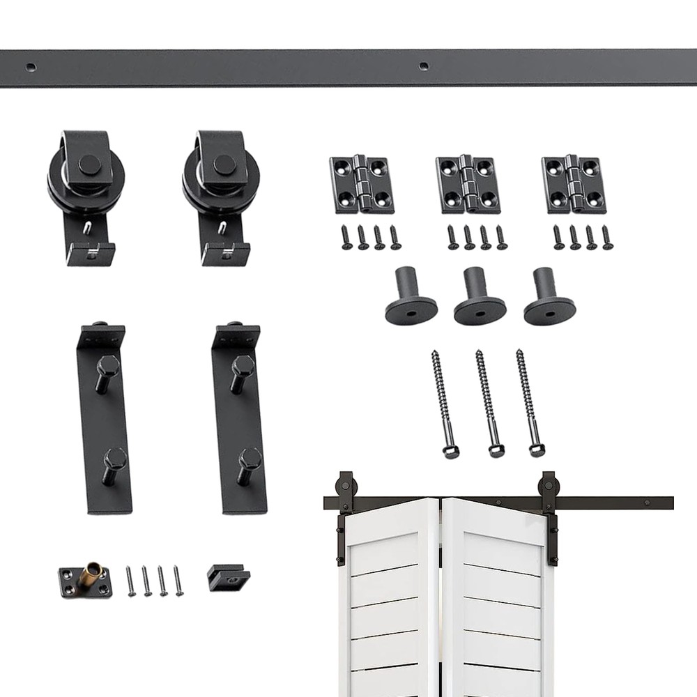 Sliding Barn Door Hardware Kit 2.3 FT Modern Closet Hang Style Track Rail Black