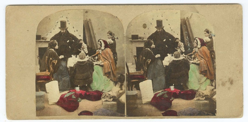 G1616~ ALFRED SILVESTER – 1st Night New House c.1860s UK Genre Stereoview
