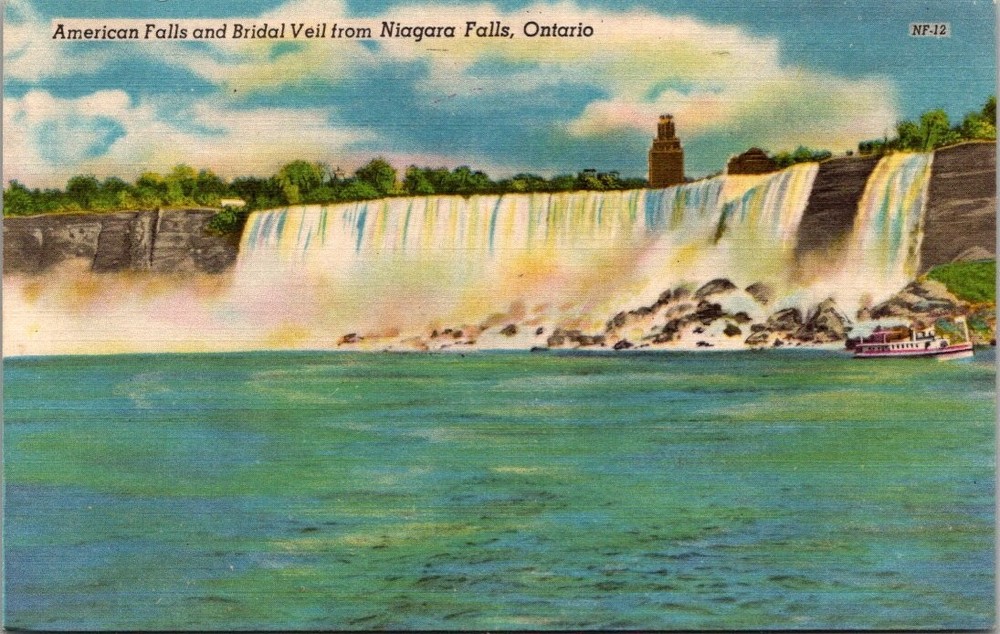 American & Bridal Veil Falls Niagara Ontario Vintage Colourpicture Postcard