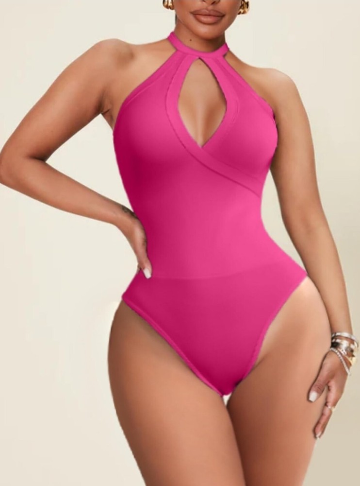 Ekaliy Women's Hot Pink Sleeveless Cutout Bodysuit Size Small