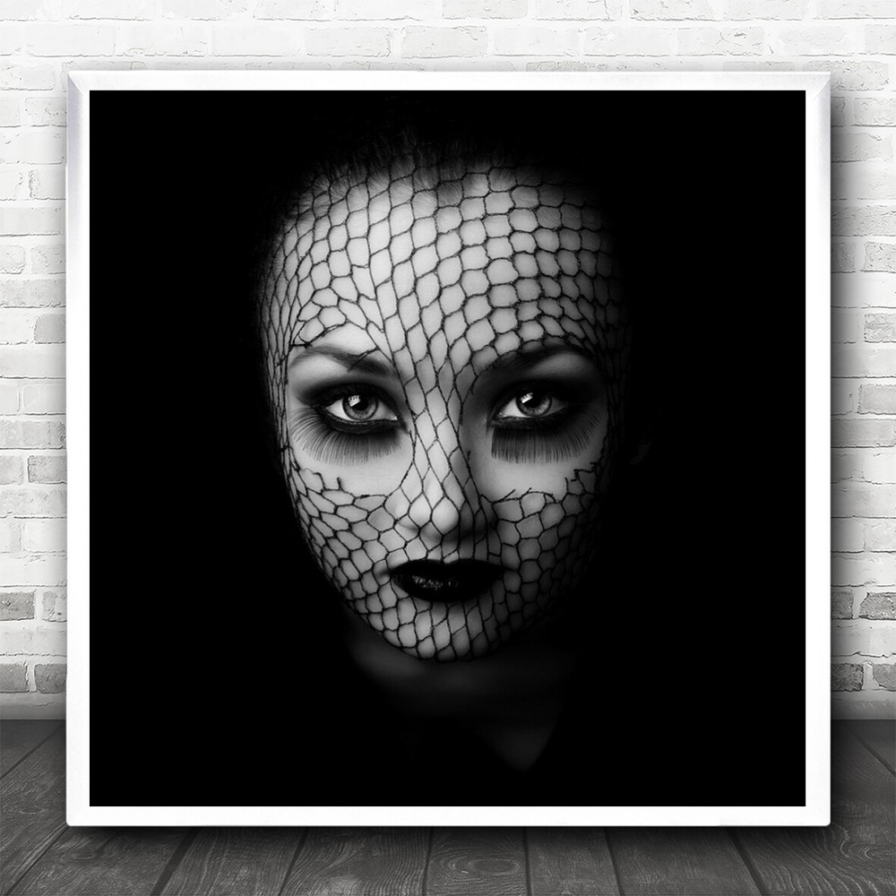 Woman Face Web Studio Net Portrait Dark Low-Key Eyes Lips Square Wall Art Print