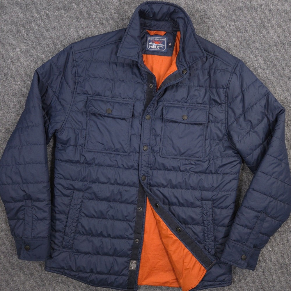 Faherty Atmosphere Jacket Mens M Blue Quilted Insulated Performance Outdoor Snap