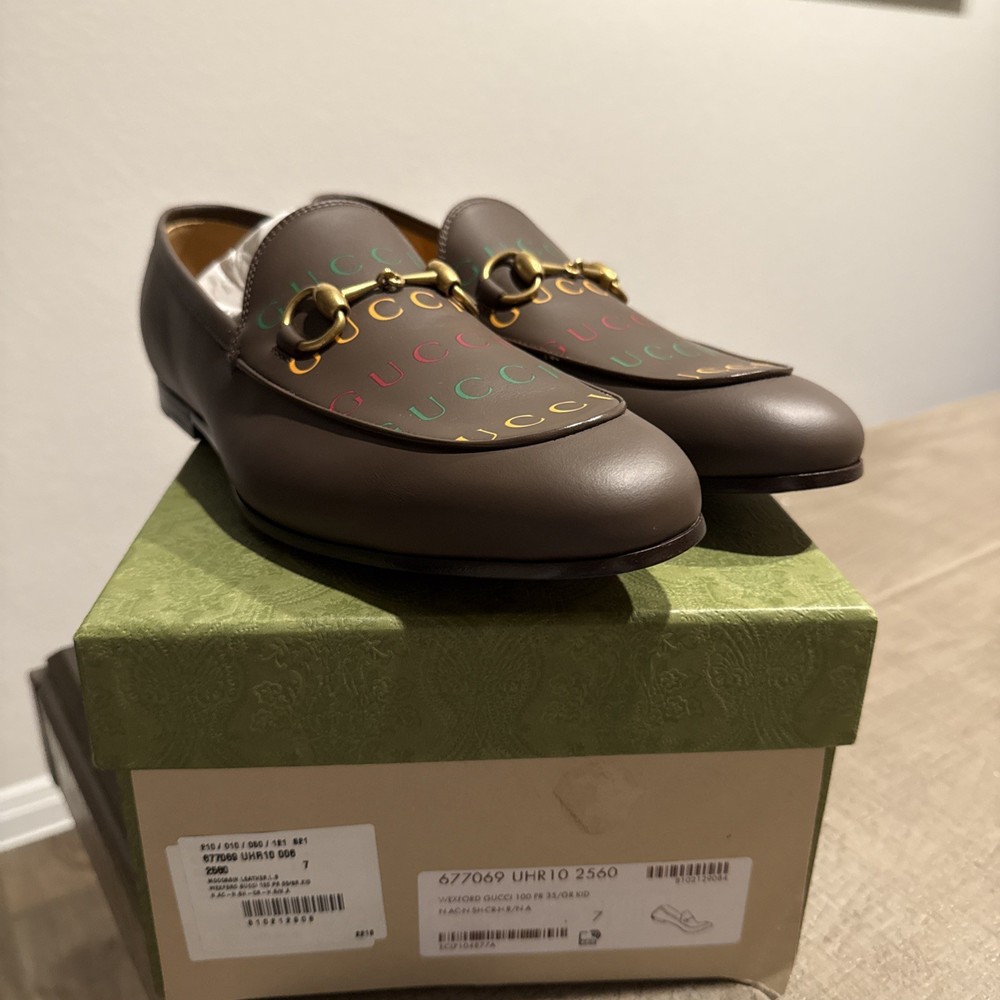 Authentic Men's Gucci Brown Jordaan Anniversary Horsebit Loafers New US 8 G 7