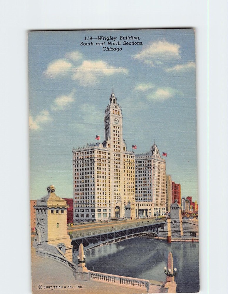 Postcard Wrigley Building South and North Sections Chicago Illinois USA