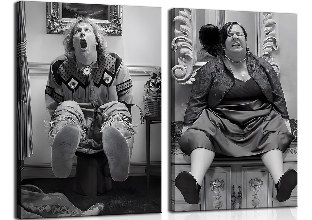 Funny Bathroom Wall Art Set of 2 - Black and White Vintage Humor Bathroom Wal...